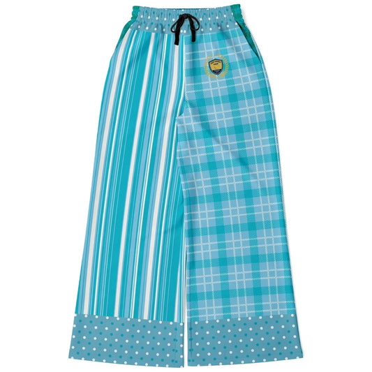 Trapped in Blue Skies Plaid Eco-Poly Wide Leg Pants