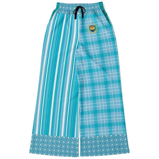 Trapped in Blue Skies Plaid Eco-Poly Wide Leg Pants