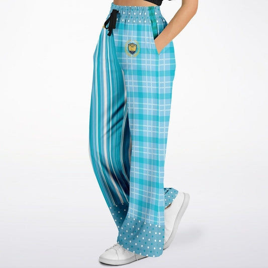 Trapped in Blue Skies Plaid Eco-Poly Wide Leg Pants