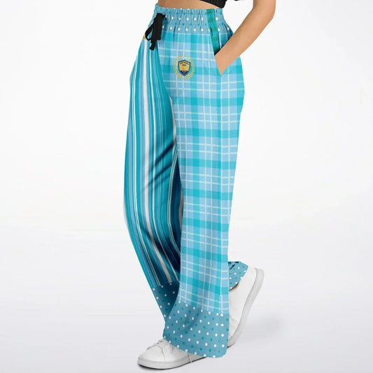 Trapped in Blue Skies Plaid Eco-Poly Wide Leg Pants
