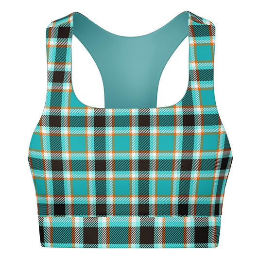 Turquoise is a Plaid Padded Sports Bra