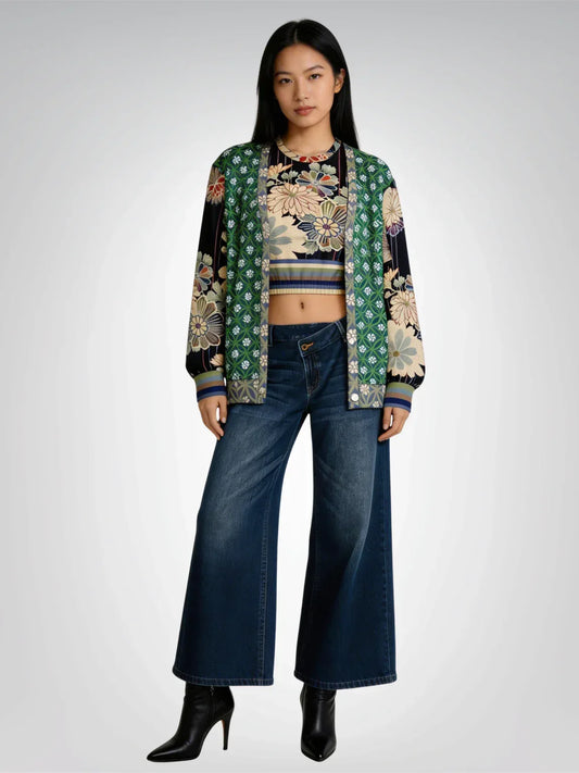 Vacation in Nantucket Floral Eco-Poly Short Sleeve Cropped Pullover