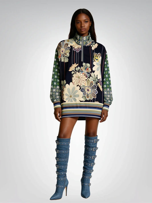 Vacation in Nantucket Floral Heavyweight Oversized Quarter Zip Sweatshirt