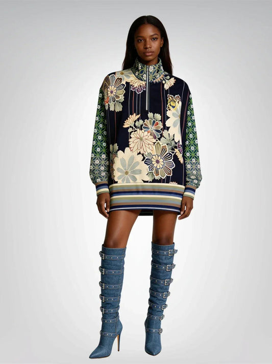 Vacation in Nantucket Floral Heavyweight Oversized Quarter Zip Sweatshirt