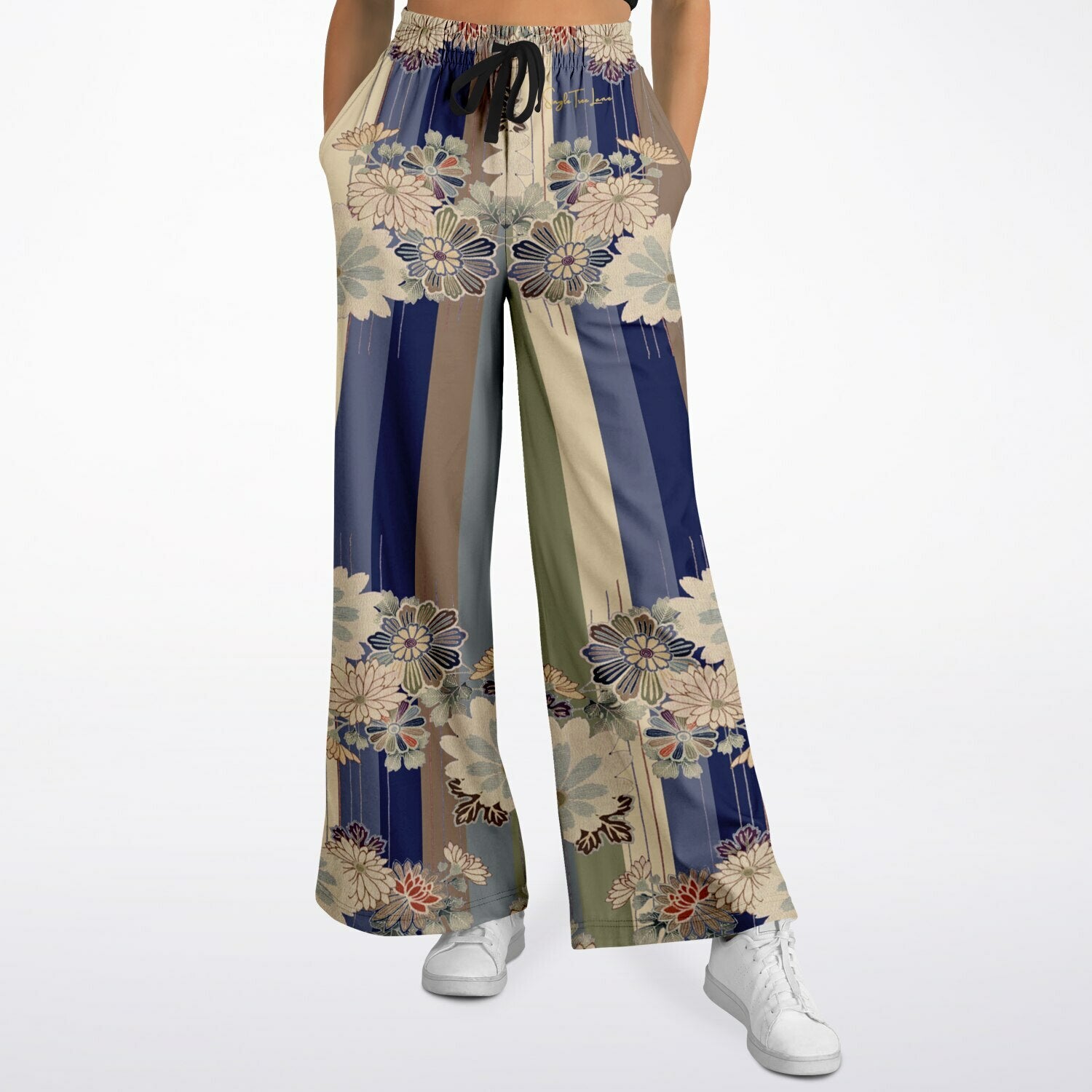 Vacation in Nantucket Floral Stripe Eco-Poly Wide Leg Pants