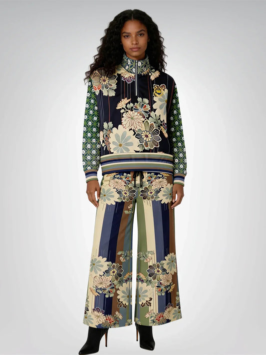 Vacation in Nantucket Floral Stripe Eco-Poly Wide Leg Pants