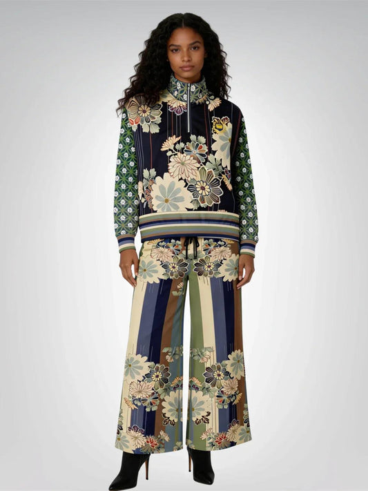 Vacation in Nantucket Floral Stripe Eco-Poly Wide Leg Pants