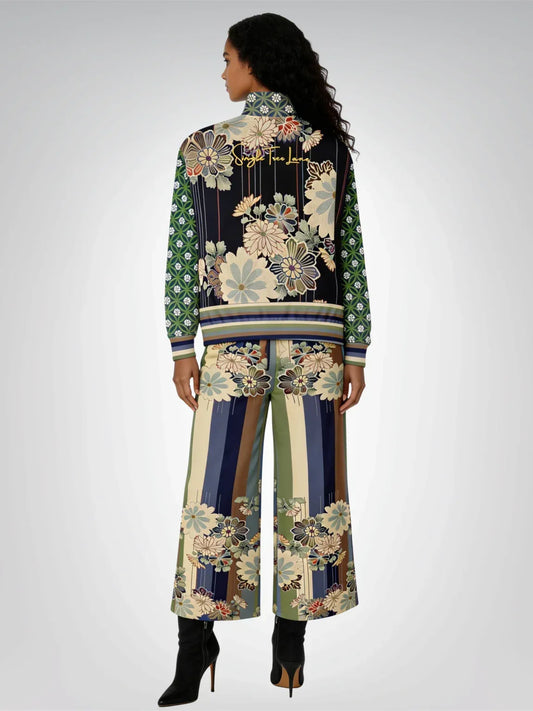 Vacation in Nantucket Floral Stripe Eco-Poly Wide Leg Pants