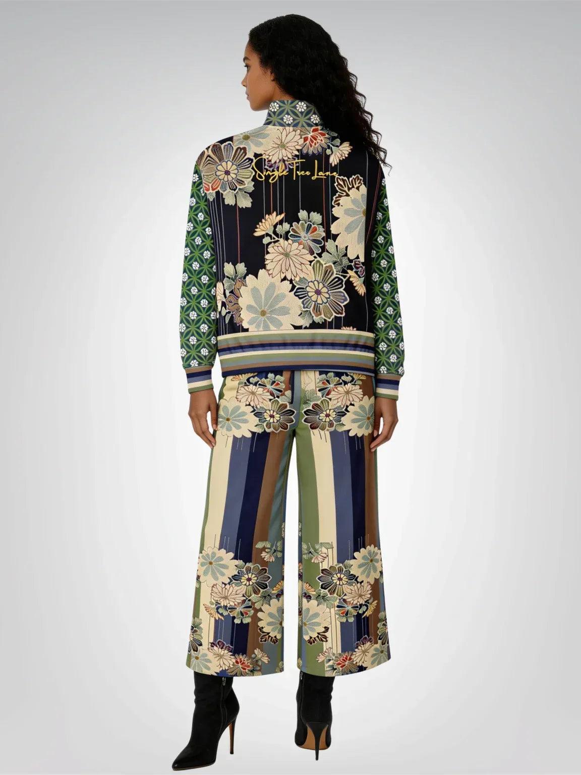 Vacation in Nantucket Floral Stripe Eco-Poly Wide Leg Pants