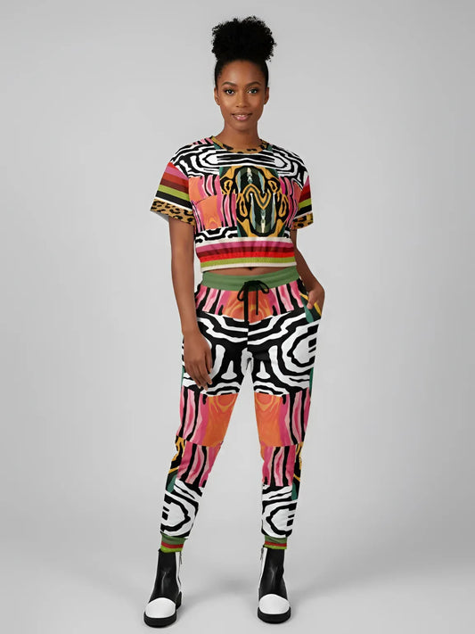 Walk on the Wild Side Abstract Zebra Print Eco-Poly Short Sleeve Cropped Pullover