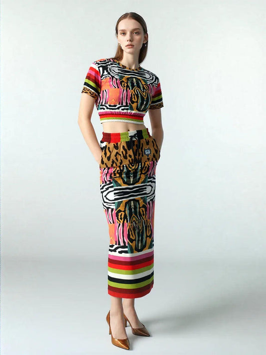 Walk on the Wild Side Abstract Zebra Print Eco-Poly Long Pocket Skirt