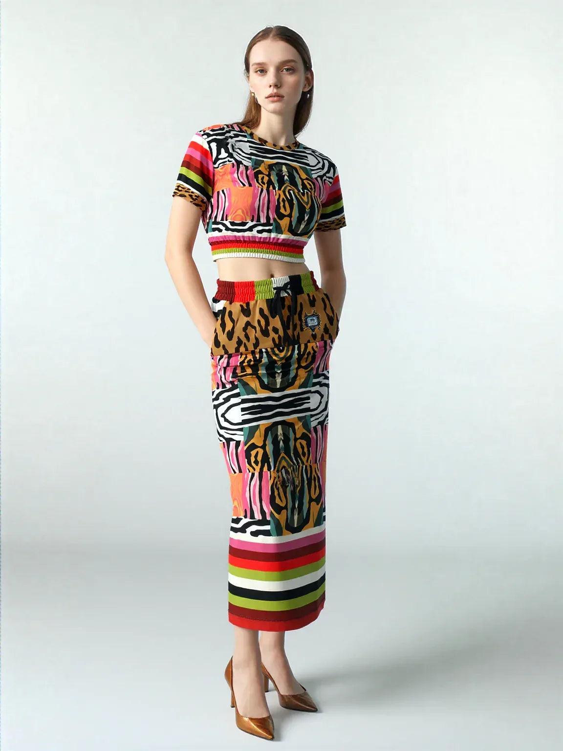 Walk on the Wild Side Abstract Zebra Print Eco-Poly Long Pocket Skirt