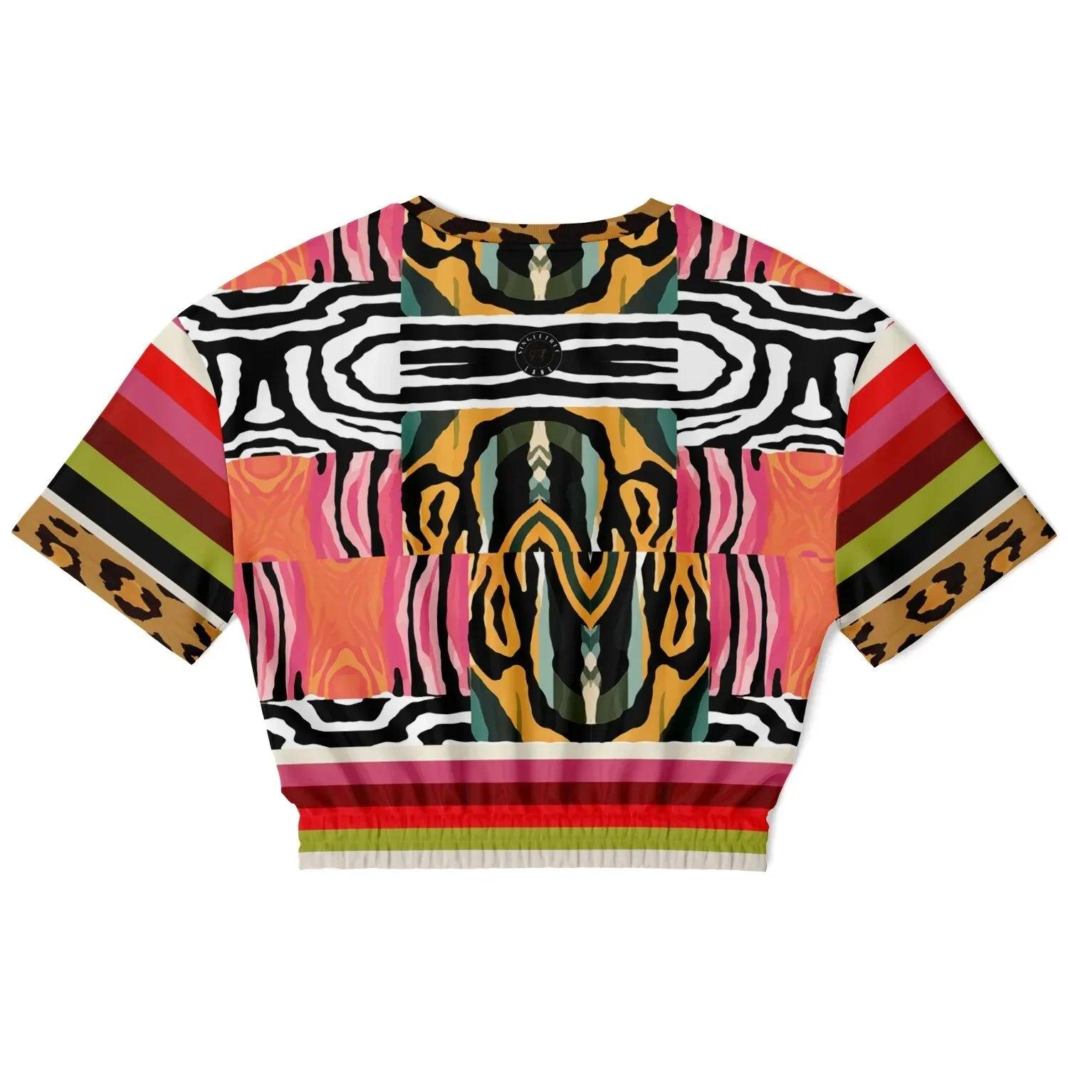 Walk on the Wild Side Abstract Zebra Print Eco-Poly Short Sleeve Cropped Pullover