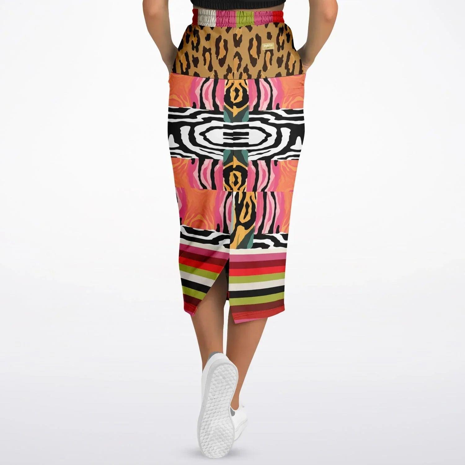 Walk on the Wild Side Abstract Zebra Print Eco-Poly Long Pocket Skirt