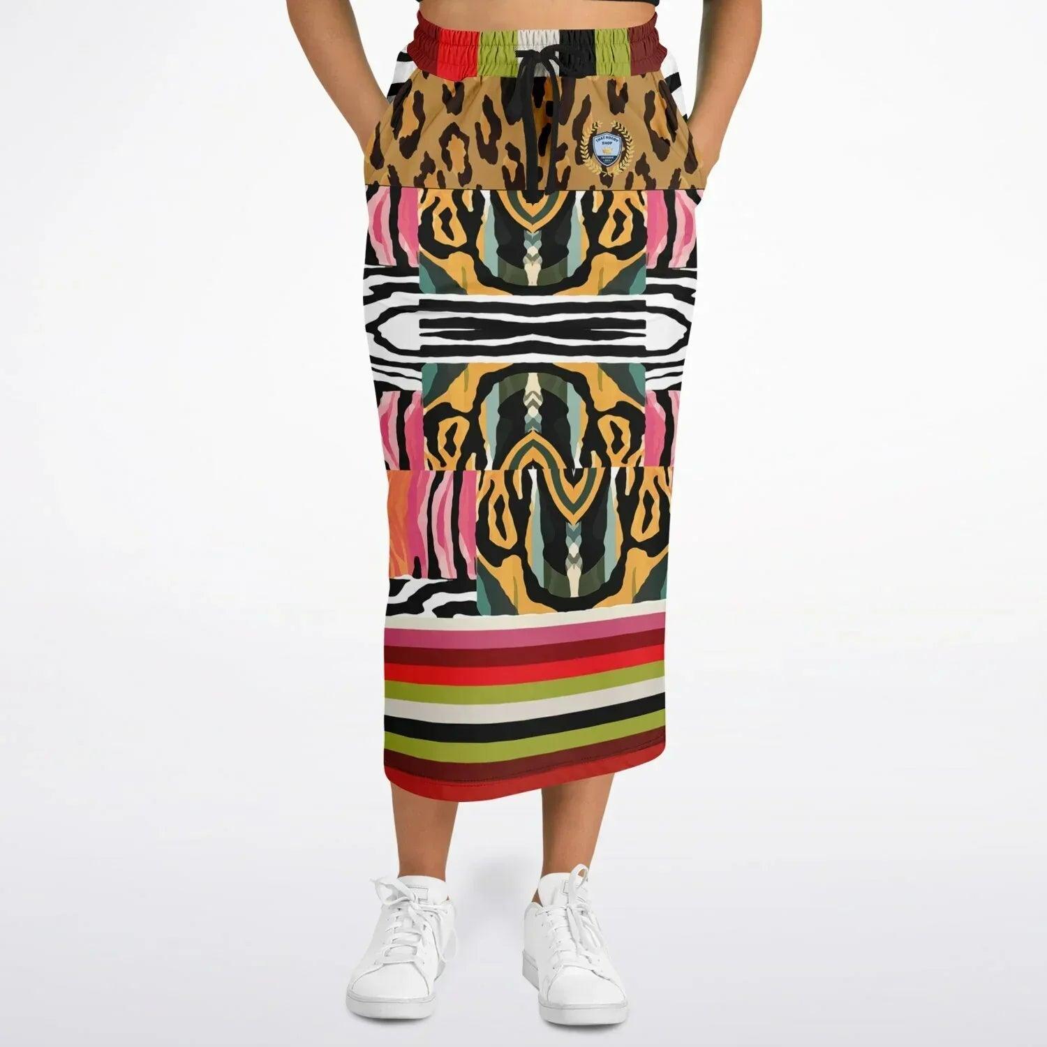 Walk on the Wild Side Abstract Zebra Print Eco-Poly Long Pocket Skirt