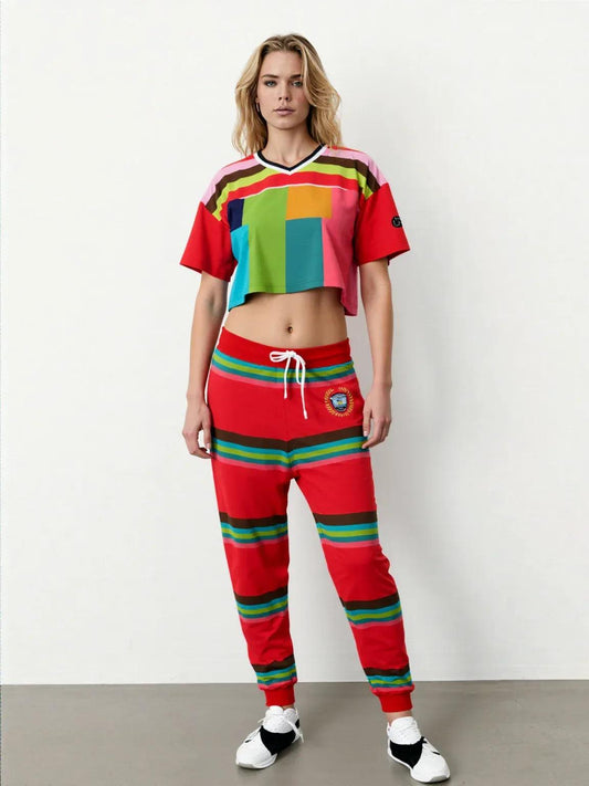 Watermelon Crush Rugby Stripe Eco-Poly V-Neck Crop Jersey