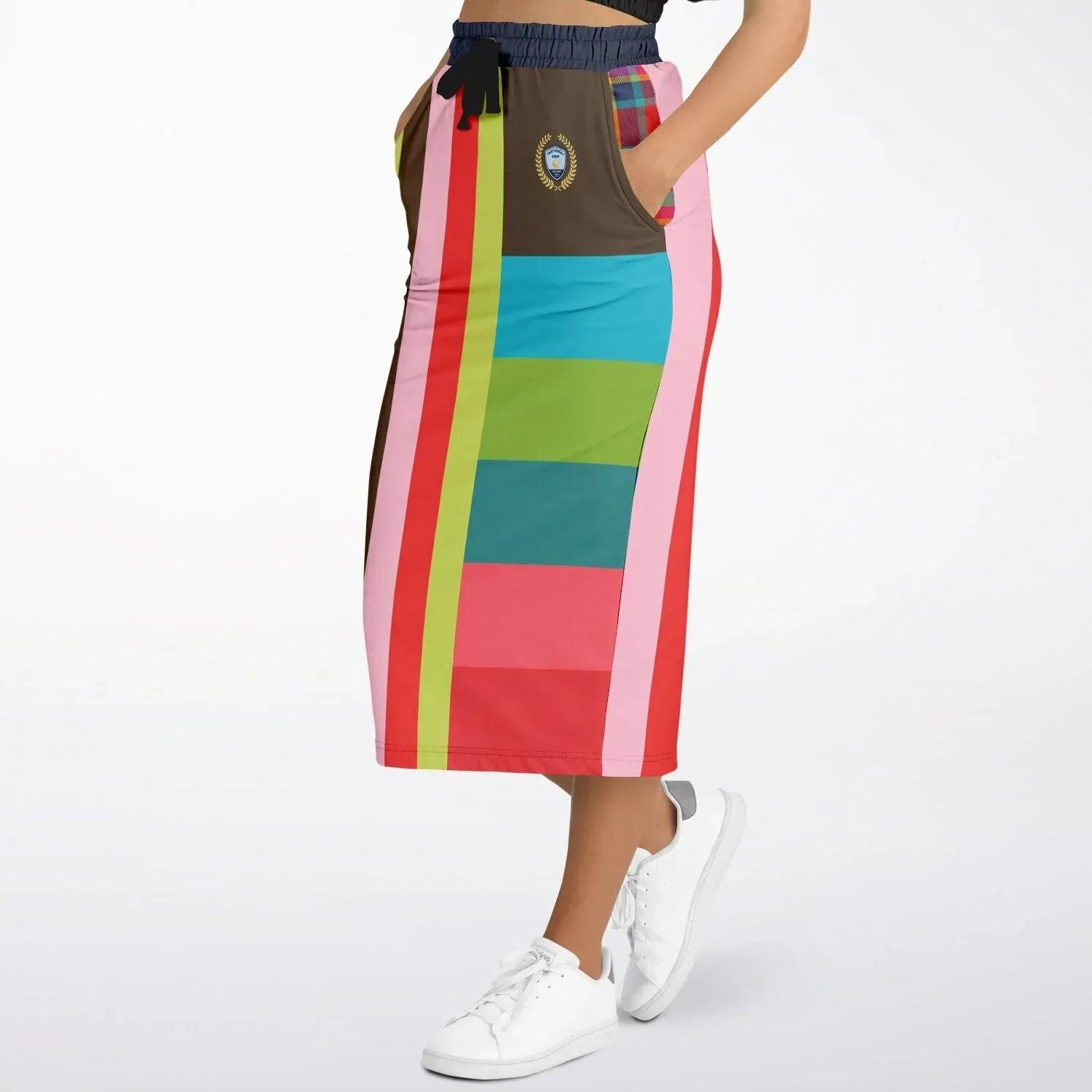 Watermelon Crush Rugby Stripe Eco-Poly Long Pocket Skirt