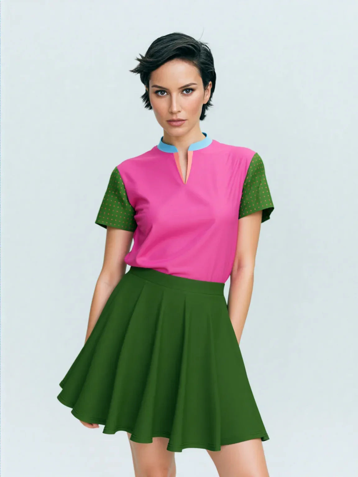 Watermelon Mint Mandarin Collar Ladies Polo Golf Shirt