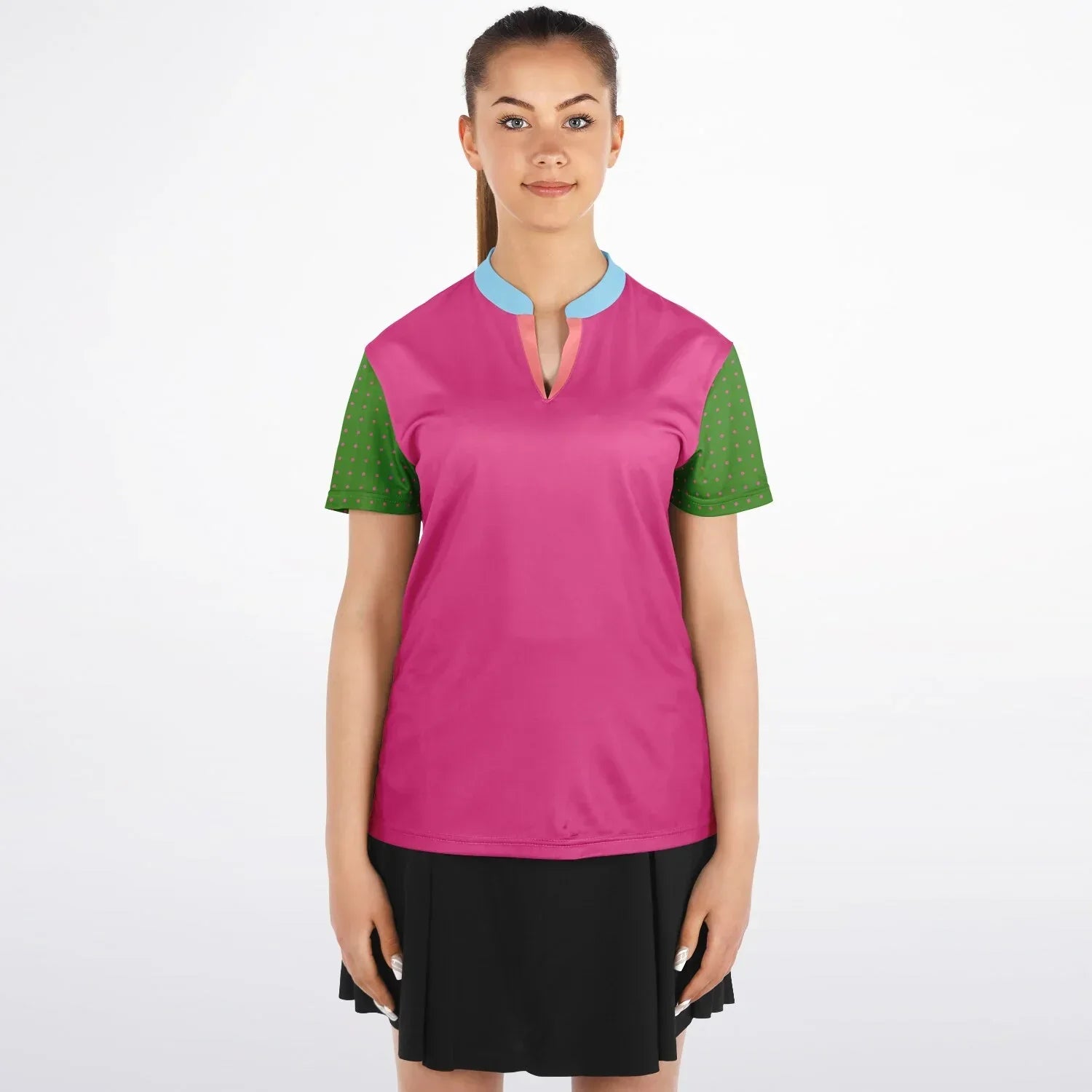 Watermelon Mint Mandarin Collar Ladies Polo Golf Shirt