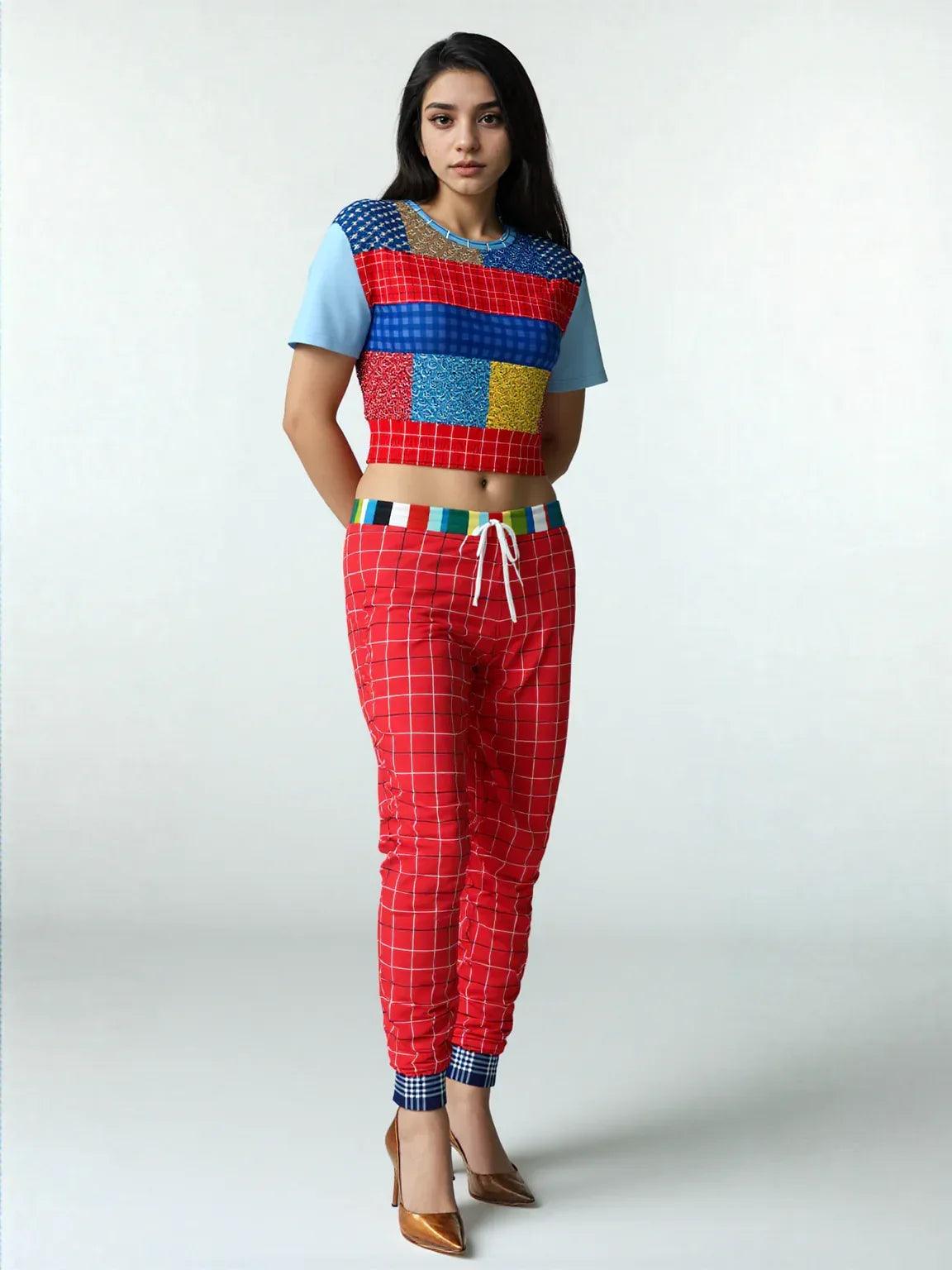 Western Edition Bandana Patchwork Eco-Poly Short Sleeve Cropped Pullover