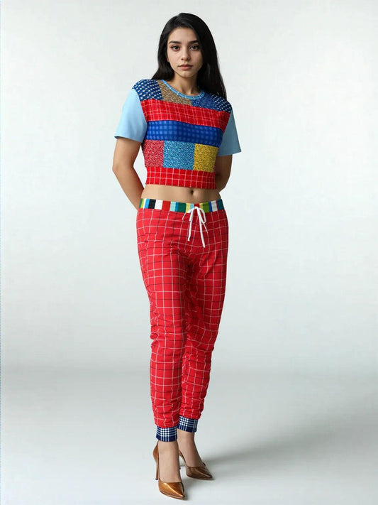 Western Edition Bandana Patchwork Eco-Poly Short Sleeve Cropped Pullover