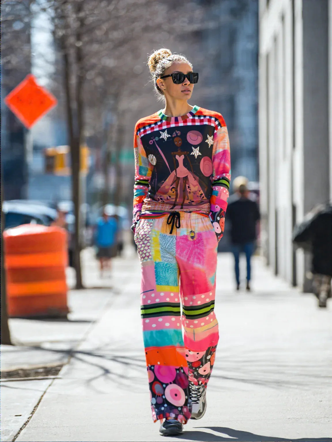 What About That Dancer Life in Patchwork Glory Eco-Poly Wide Leg Pants