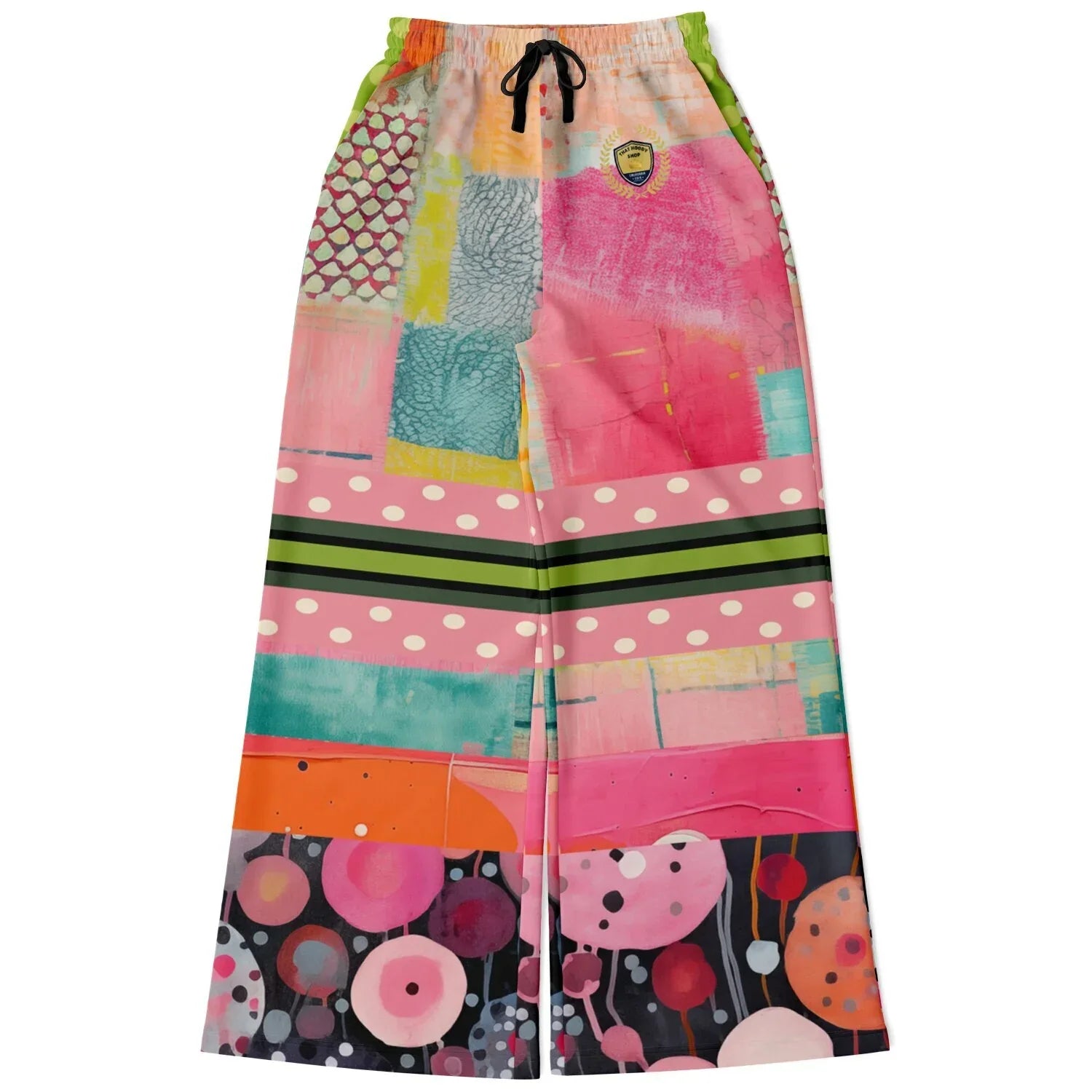 What About That Dancer Life in Patchwork Glory Eco-Poly Wide Leg Pants