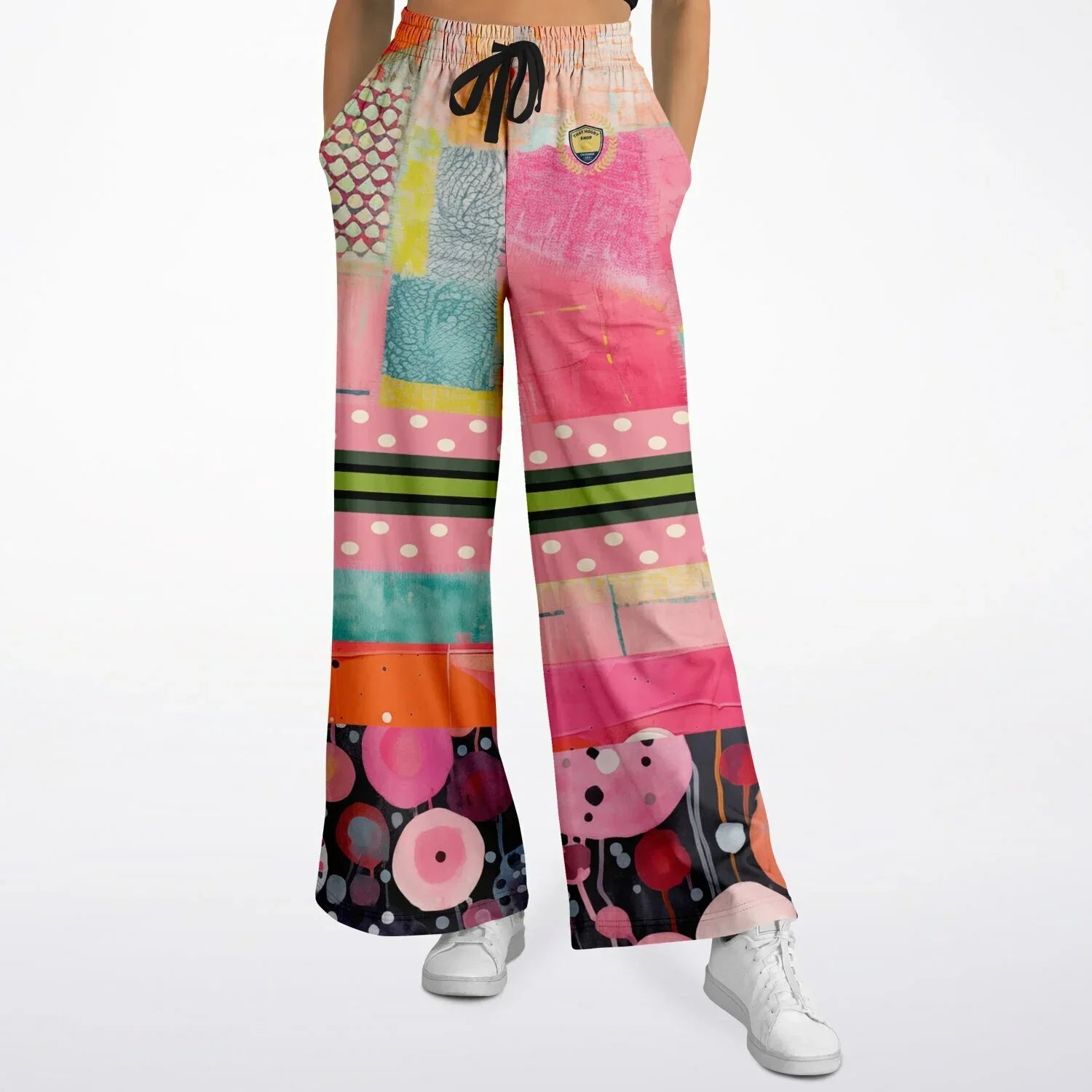 What About That Dancer Life in Patchwork Glory Eco-Poly Wide Leg Pants