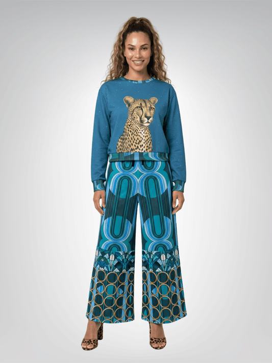 Wild Cheetah in Blue Cropped Sweatshirt (Gold Label)