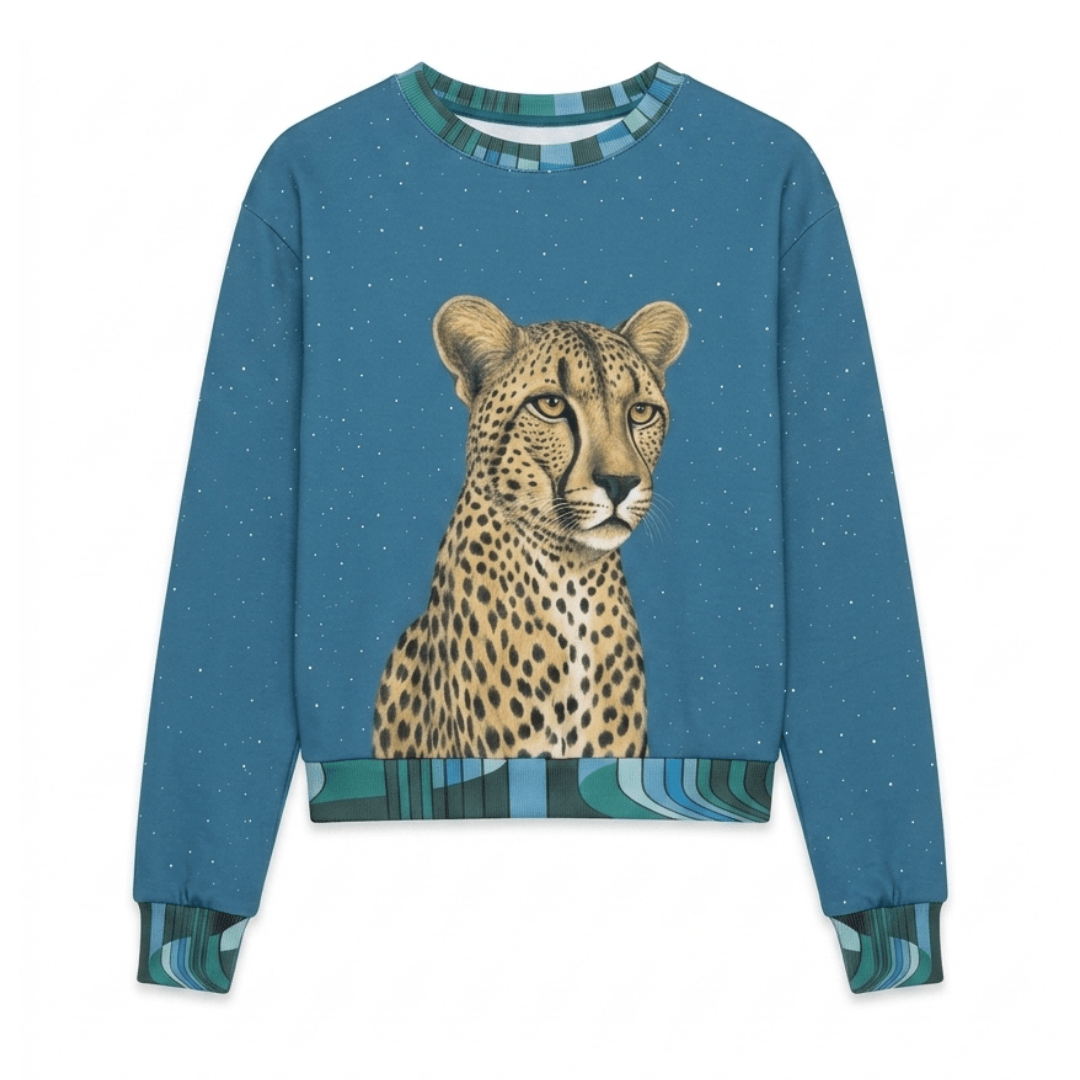 Wild Cheetah in Blue Cropped Sweatshirt (Gold Label)