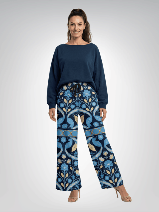 Wild Cheetah Moon in Exotic Floral Eco-Poly Wide Leg Pants