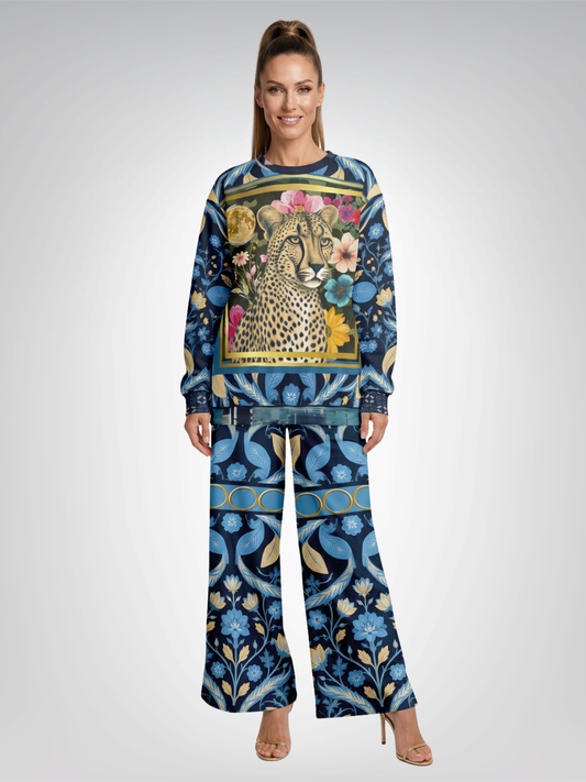 Wild Cheetah Moon in Exotic Floral Unisex Sweatshirt (Gold Label)