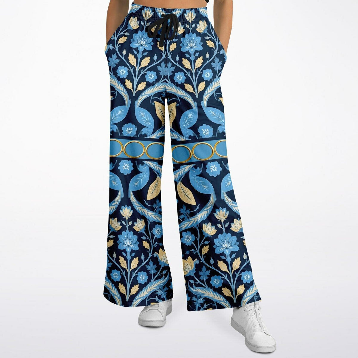 Wild Cheetah Moon in Exotic Floral Eco-Poly Wide Leg Pants