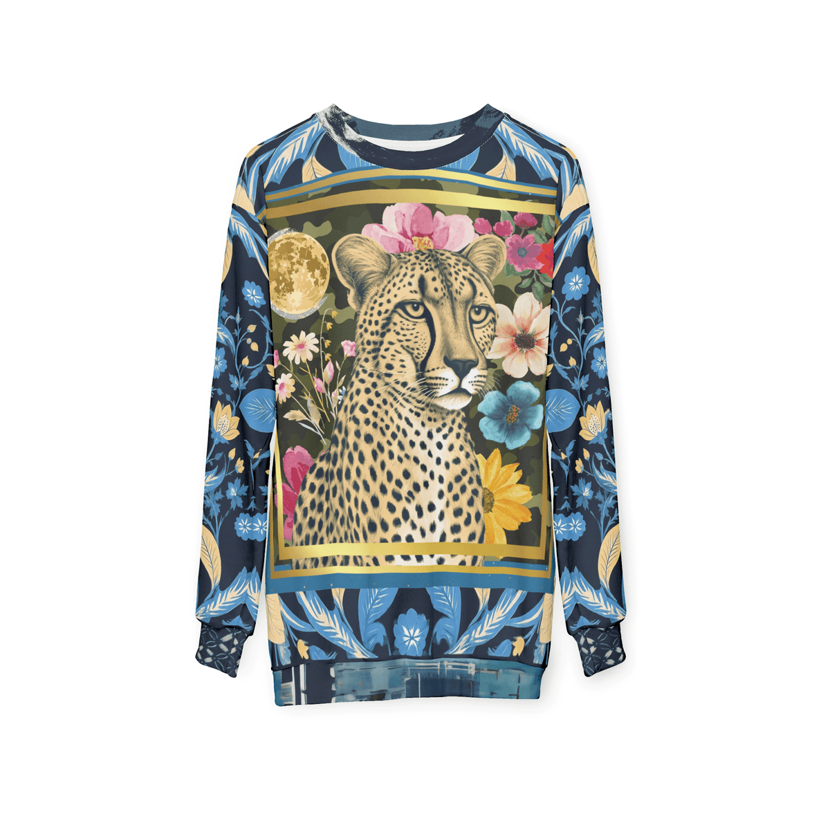 Wild Cheetah Moon in Exotic Floral Unisex Sweatshirt (Gold Label)