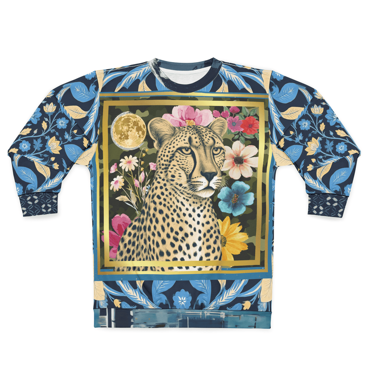 Wild Cheetah Moon in Exotic Floral Unisex Sweatshirt (Gold Label)