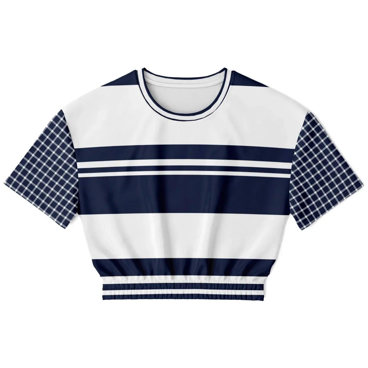 Wimbledon Blue Barbarian Stripe Eco-Poly Short Sleeve Cropped Pullover