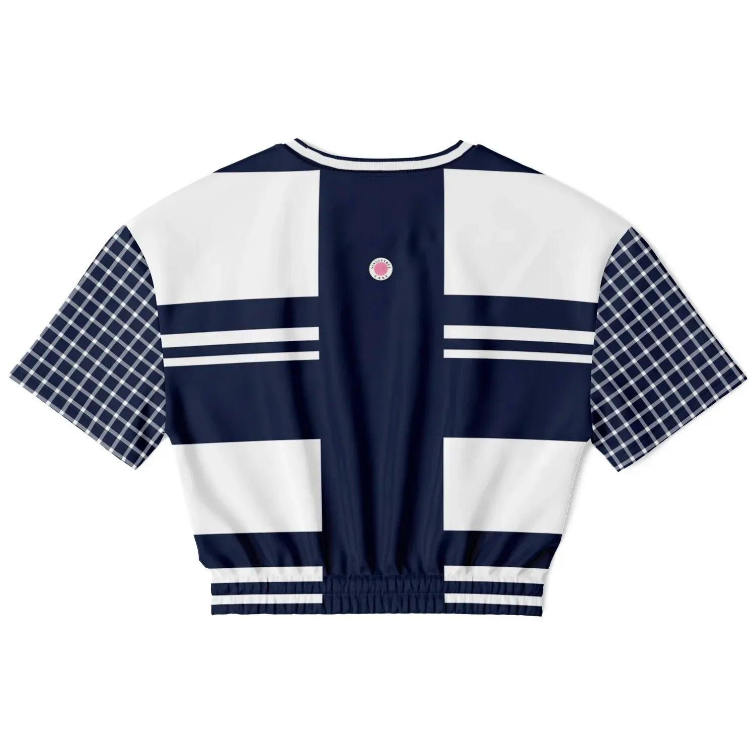 Wimbledon Blue Barbarian Stripe Eco-Poly Short Sleeve Cropped Pullover