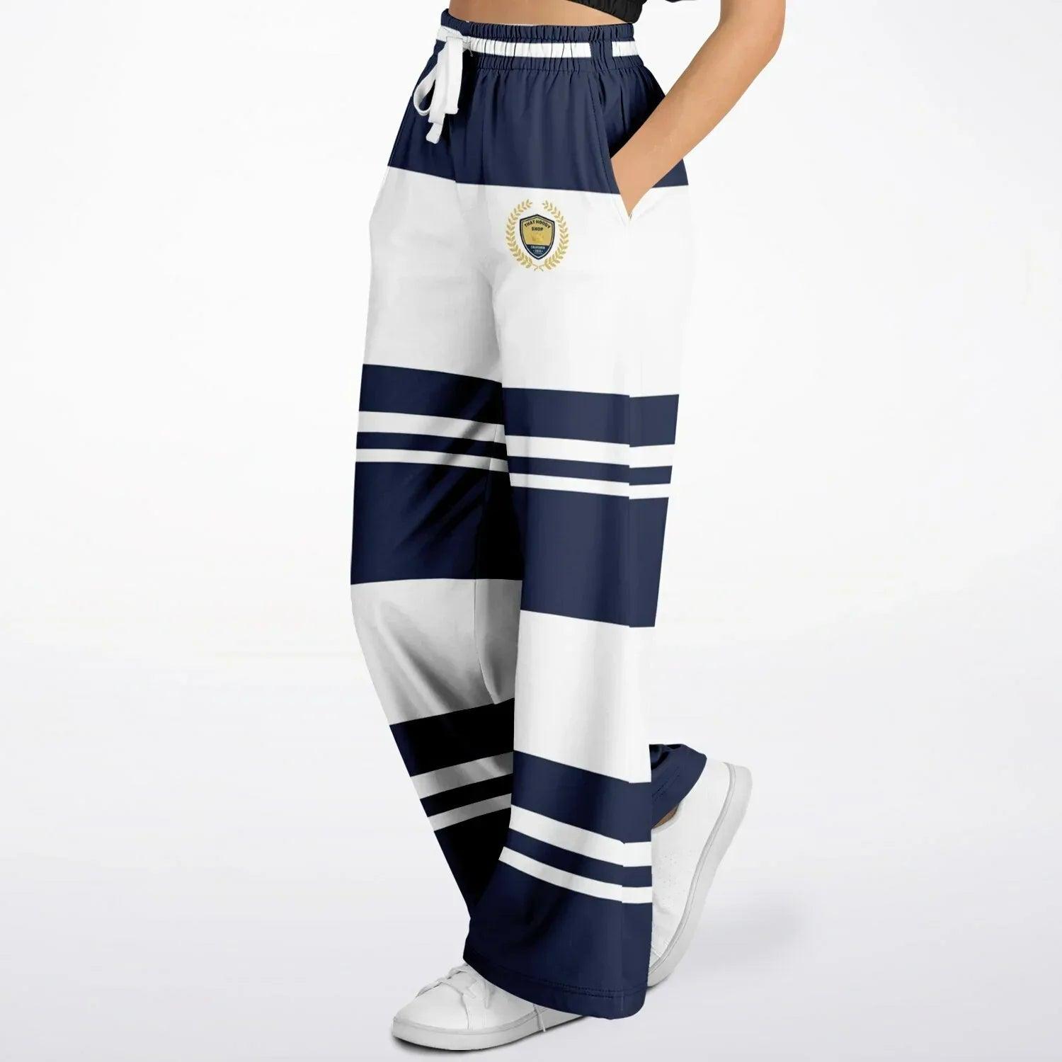 Wimbledon Blue Barbarian Stripe Eco-Poly Wide Leg Pants
