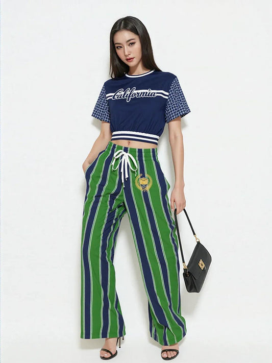 Wimbledon in Blue Stripe California Edition Eco-Poly Short Sleeve Cropped Pullover