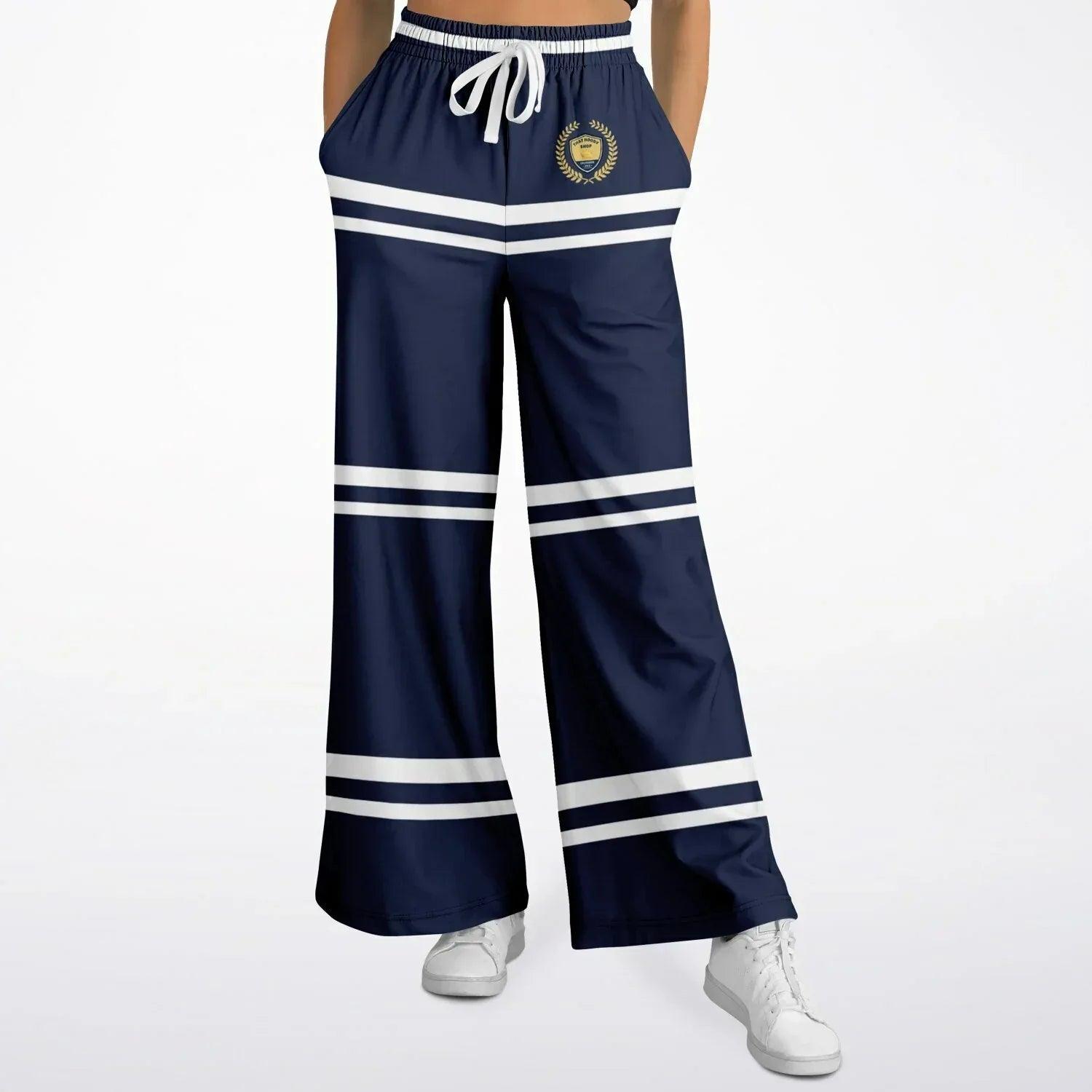Wimbledon Blue Stripe Eco-Poly Wide Leg Pants
