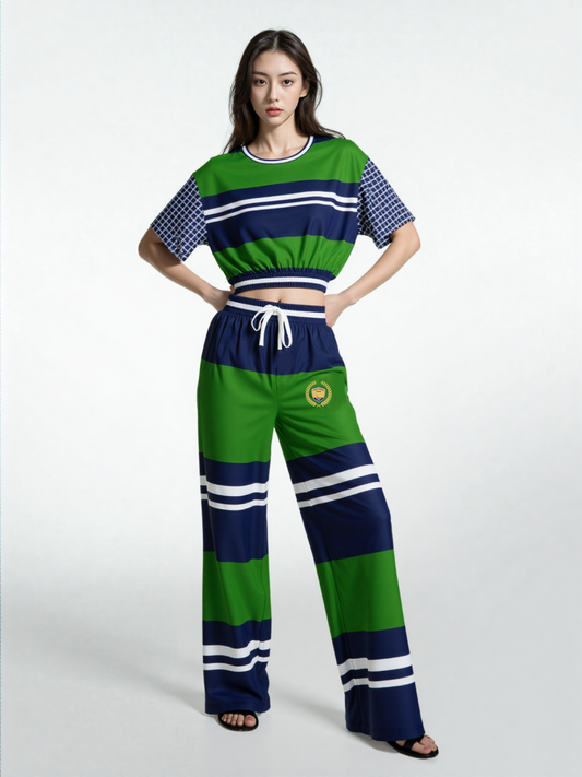 Wimbledon Green Barbarian Stripe Eco-Poly Wide Leg Pants