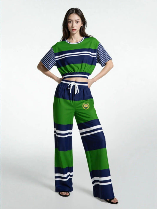 Wimbledon Green Barbarian Stripe Eco-Poly Wide Leg Pants