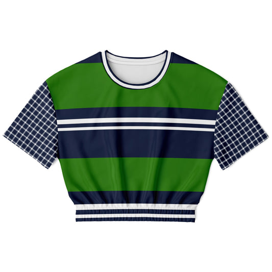 Wimbledon Green Barbarian Stripe Eco-Poly Short Sleeve Cropped Pullover
