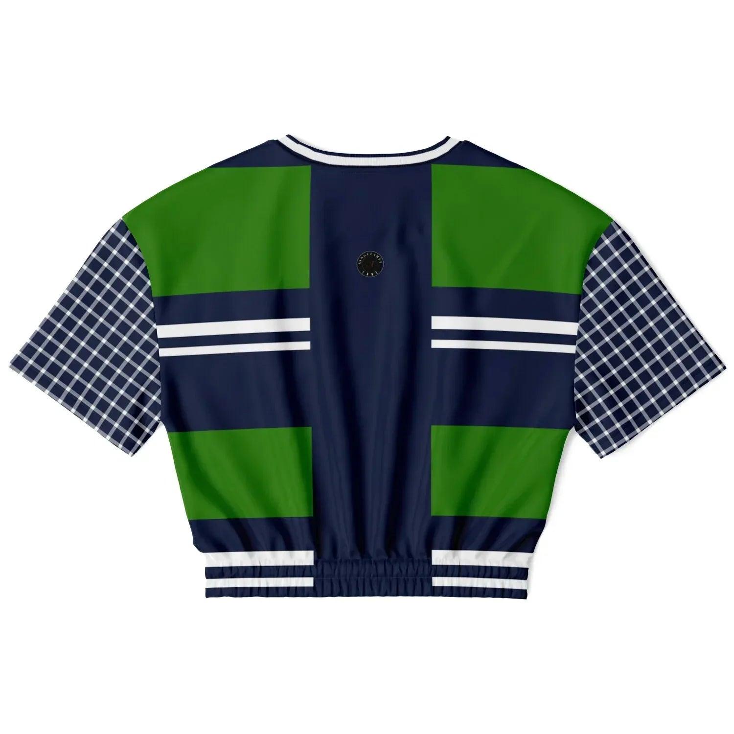 Wimbledon Green Barbarian Stripe Eco-Poly Short Sleeve Cropped Pullover
