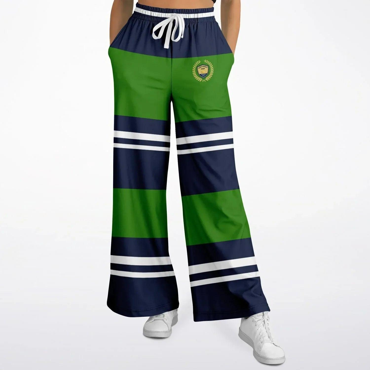 Wimbledon Green Barbarian Stripe Eco-Poly Wide Leg Pants