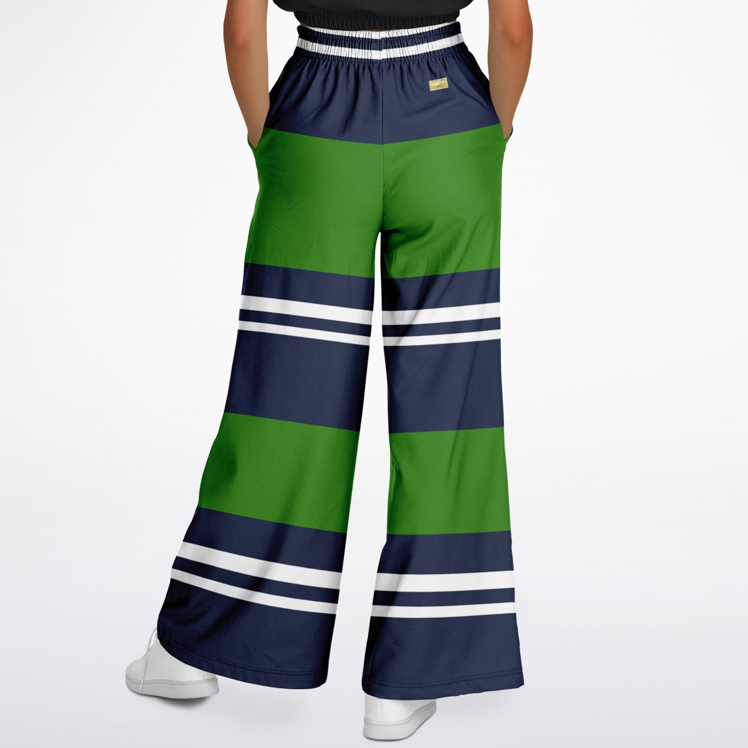 Wimbledon Green Barbarian Stripe Eco-Poly Wide Leg Pants
