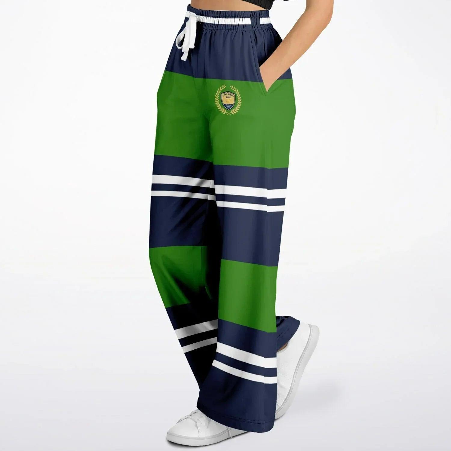 Wimbledon Green Barbarian Stripe Eco-Poly Wide Leg Pants