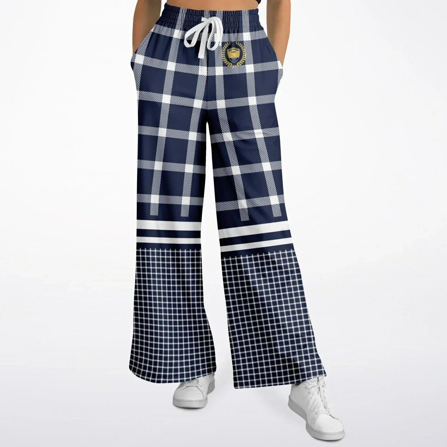 Wimbledon in Blue Plaid Eco-Poly Wide Leg Pants