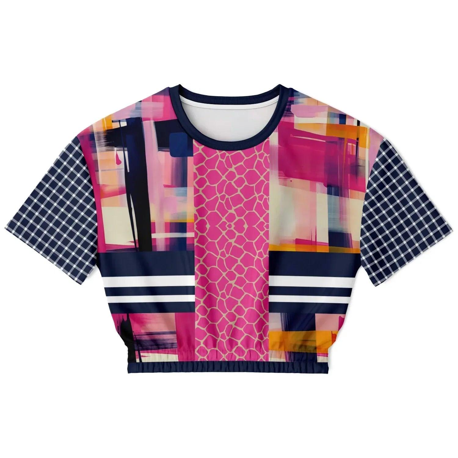 Wimbledon in Full Color Abstract Print Eco-Poly Short Sleeve Cropped Pullover