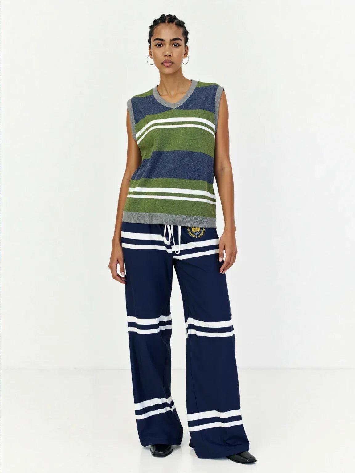 Wimbledon in Green Barbarian Acadia Stripe Knitted Cotton V-neck Sweater Vest